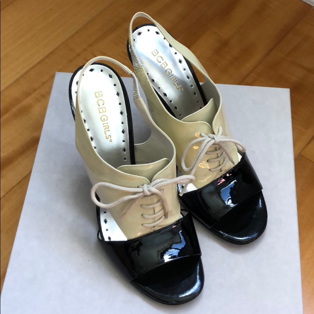 BCBGirls black and cream patent leather